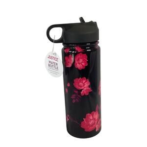 Justice black floral metal flip top Water Bottle